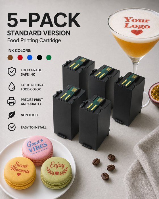 5er Paket braune Patronen Coloranino® Kaffeedrucker / Bierdrucker / Latte Art Drucker -  (1 Gratis Patrone) Standard Version Colorato-drinks