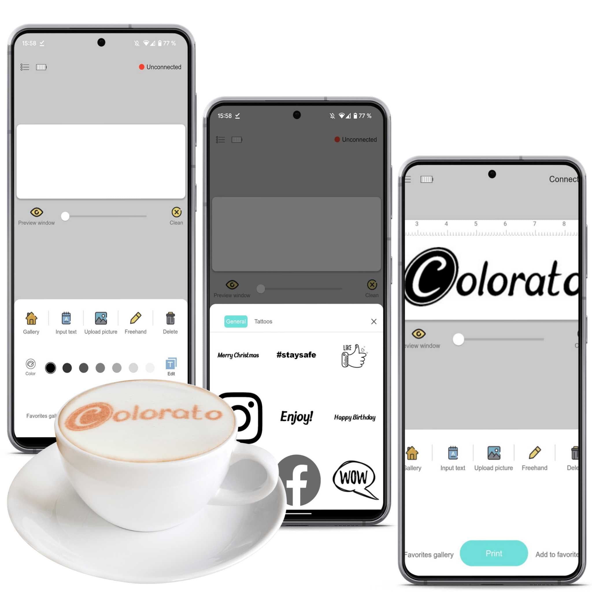 Cignature® mobiler Barista 2.0 Getränkedrucker - inklusive 2 Patronen und Zubehör Colorato-drinks